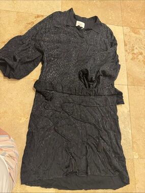 Azulu Black Textured Shirt Dress with Tie Waist